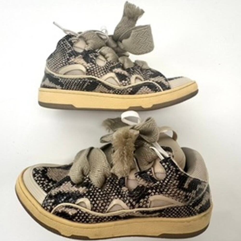 Men's Lanvin Beige Python Print Curb Sneakers Siz… - image 3